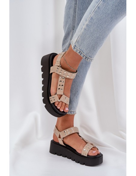Embellished sandals on platform beige Tatellia