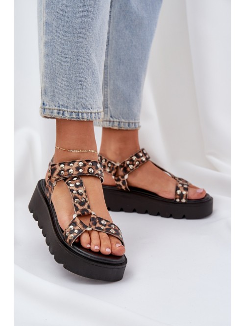 Embellished Platform Sandals Leopard Brown Tatellia
