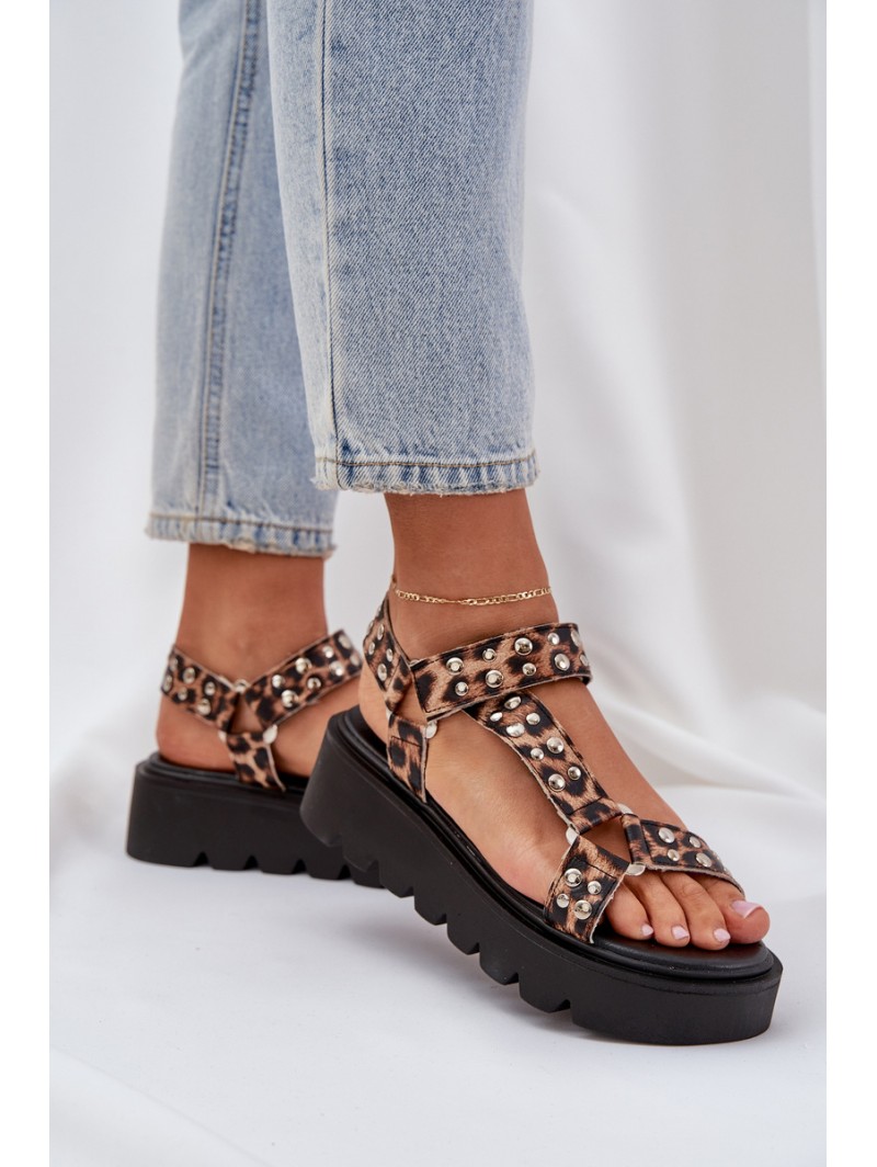 Embellished Platform Sandals Leopard Brown Tatellia