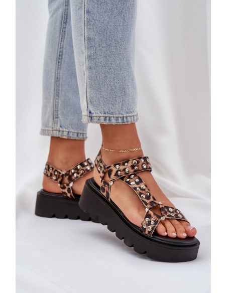 Embellished Platform Sandals Leopard Brown Tatellia