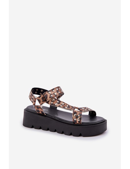 Embellished Platform Sandals Leopard Brown Tatellia