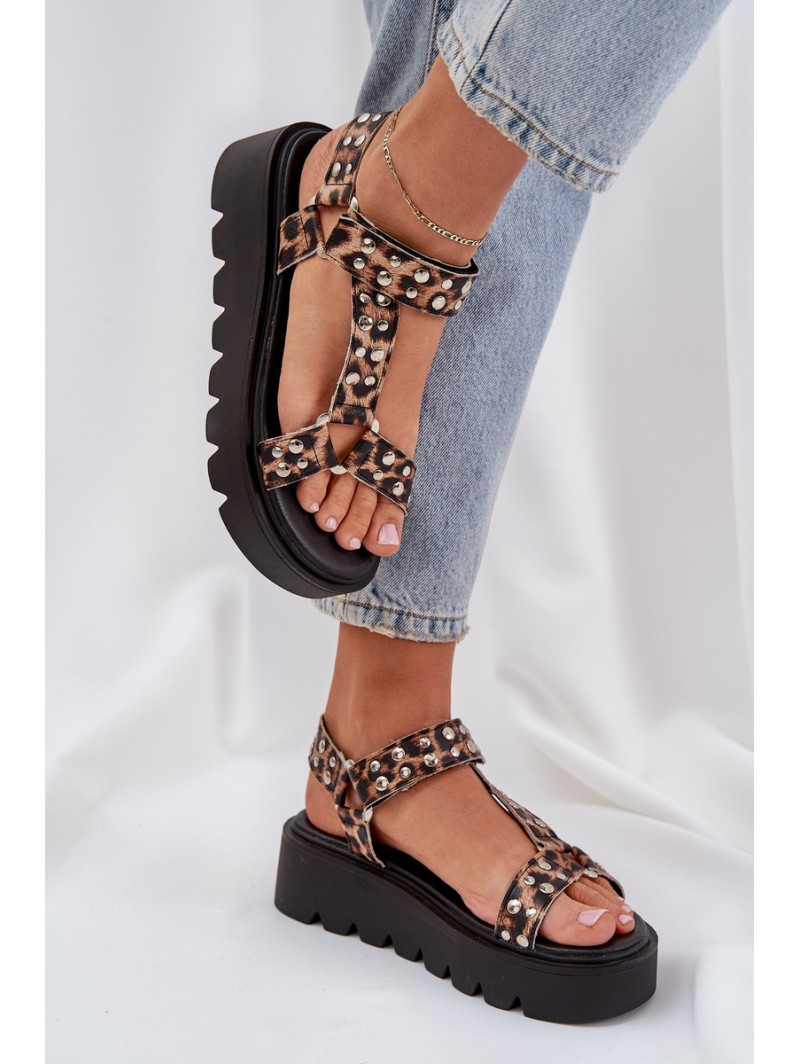 Embellished Platform Sandals Leopard Brown Tatellia