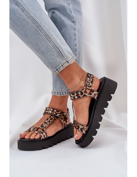Embellished Platform Sandals Leopard Brown Tatellia