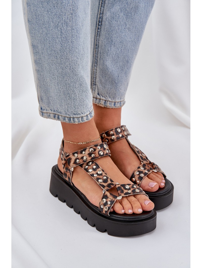 Embellished Platform Sandals Leopard Brown Tatellia