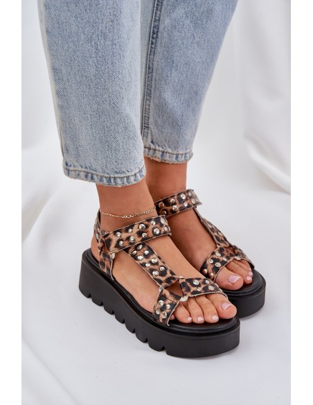 Embellished Platform Sandals Leopard Brown Tatellia