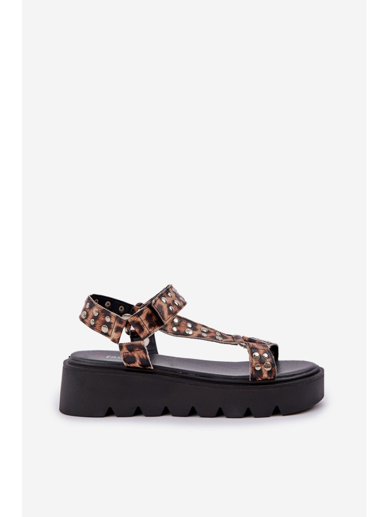Embellished Platform Sandals Leopard Brown Tatellia