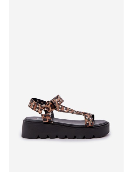 Embellished Platform Sandals Leopard Brown Tatellia