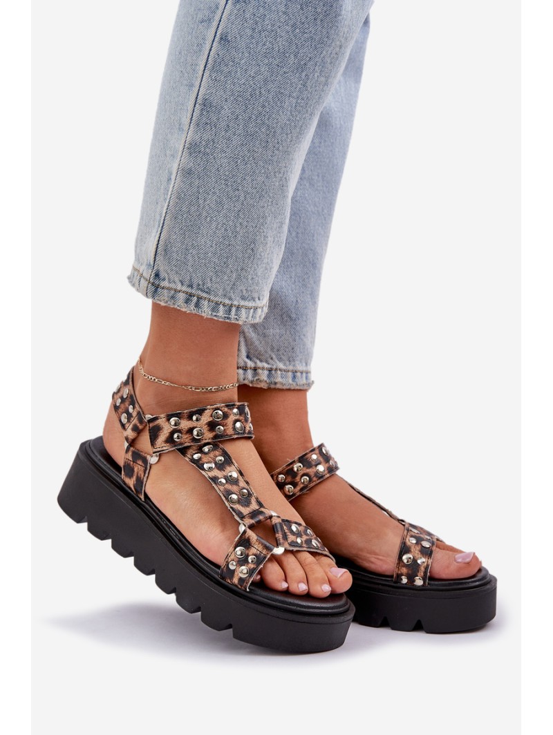 Embellished Platform Sandals Leopard Brown Tatellia