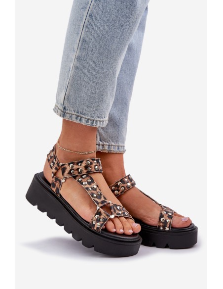 Embellished Platform Sandals Leopard Brown Tatellia