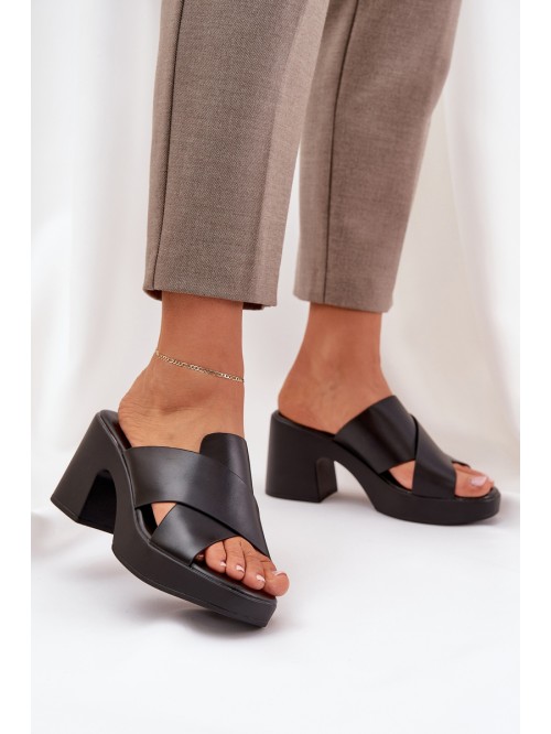 Light Block Heels Made Of Eco Leather Black Kacaria
