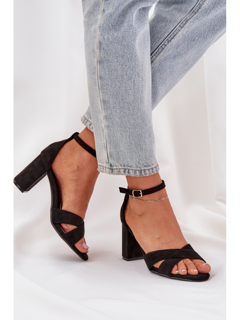 Block Heel sandalai, pagaminti iš Eco Suede Black Saniffia