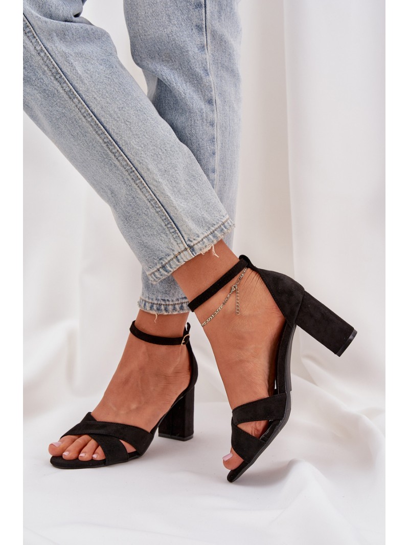 Block Heel sandalai, pagaminti iš Eco Suede Black Saniffia