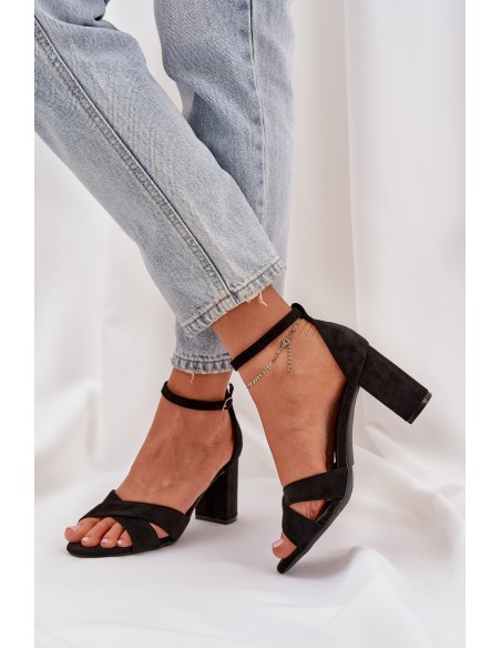 Block Heel sandalai, pagaminti iš Eco Suede Black Saniffia