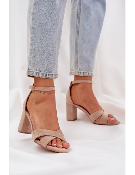 Block Heel sandalai, pagaminti iš Eco Suede Beige Saniffia