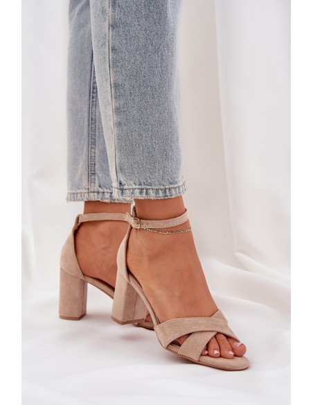 Block Heel sandalai, pagaminti iš Eco Suede Beige Saniffia