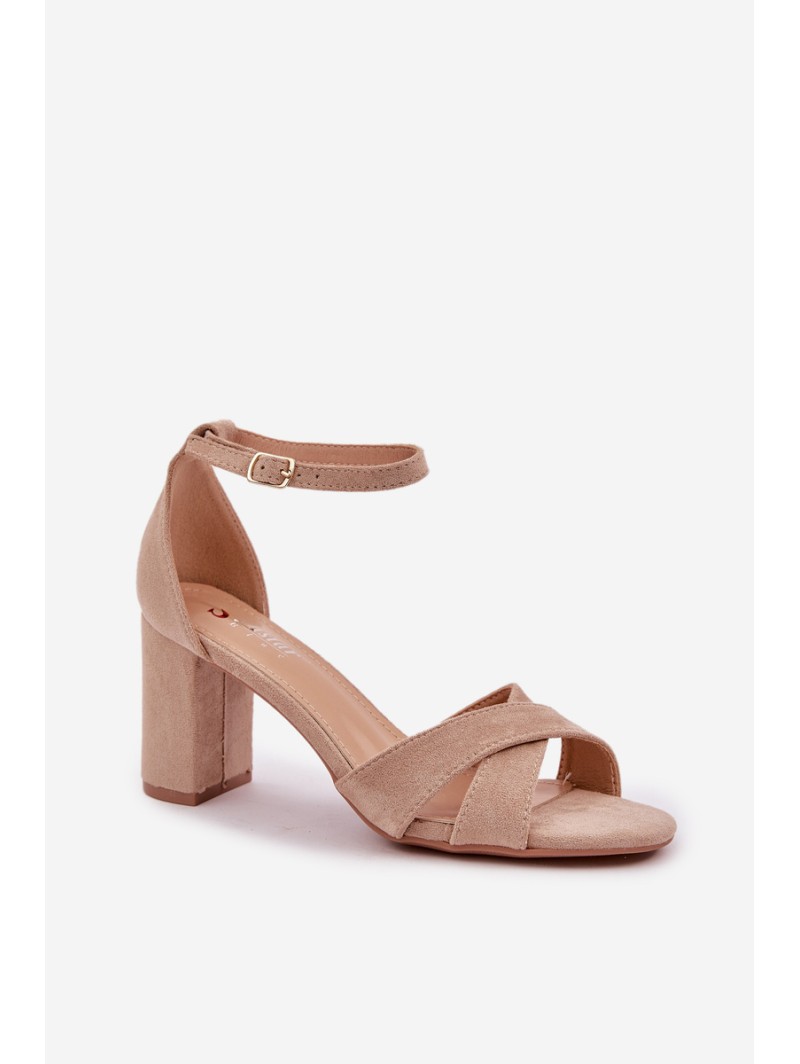 Block Heel sandalai, pagaminti iš Eco Suede Beige Saniffia