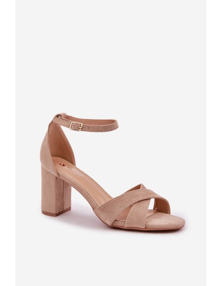 Block Heel sandalai, pagaminti iš Eco Suede Beige Saniffia