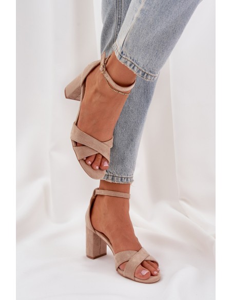 Block Heel sandalai, pagaminti iš Eco Suede Beige Saniffia