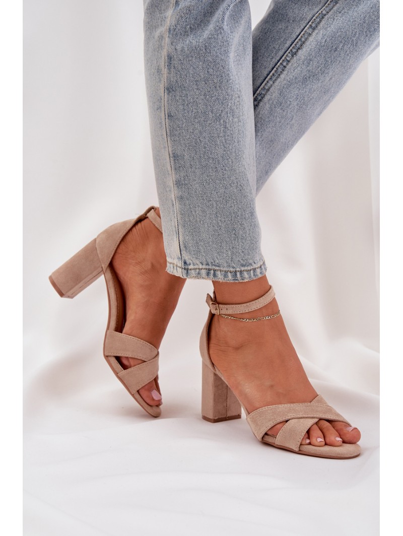 Block Heel sandalai, pagaminti iš Eco Suede Beige Saniffia