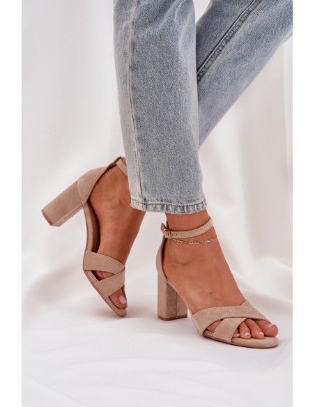 Block Heel sandalai, pagaminti iš Eco Suede Beige Saniffia