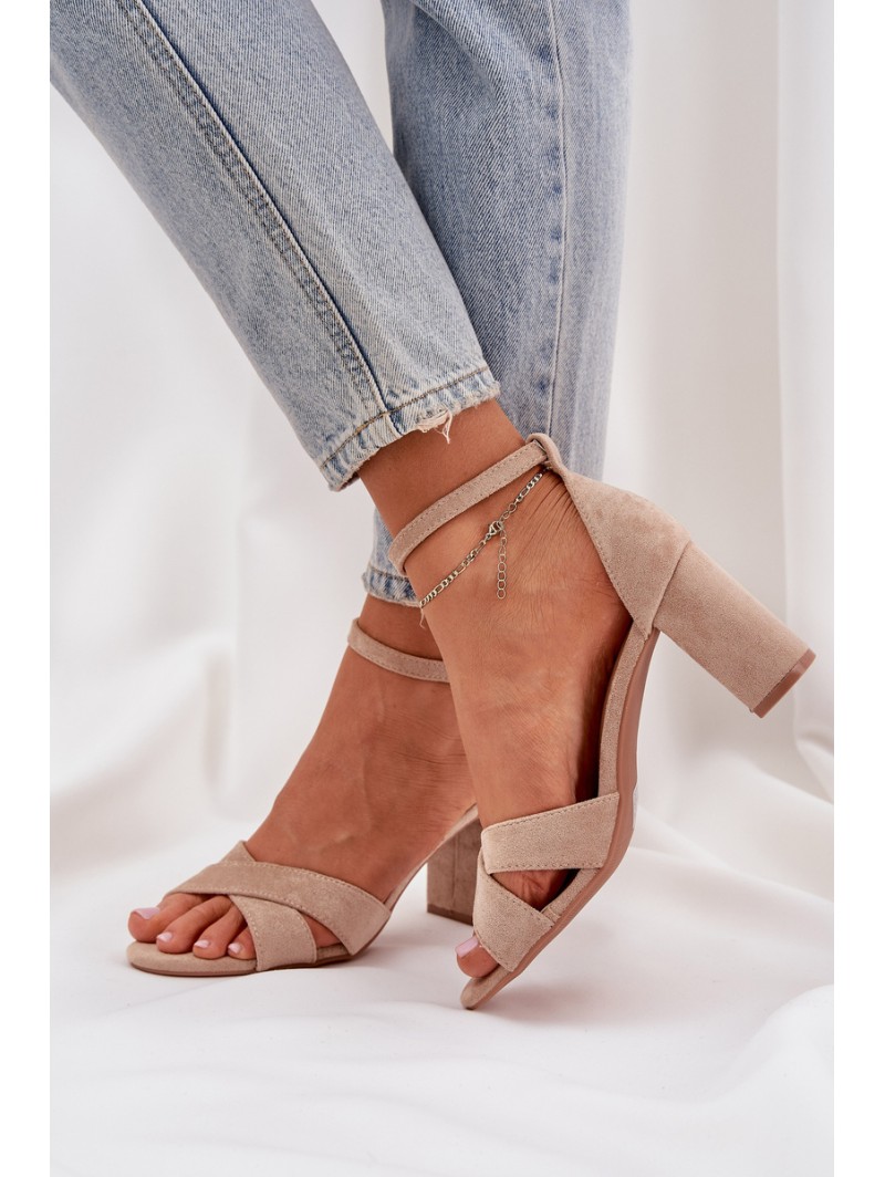 Block Heel sandalai, pagaminti iš Eco Suede Beige Saniffia