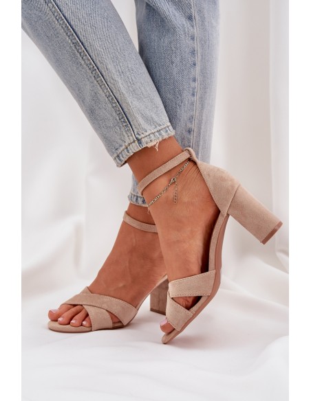 Block Heel sandalai, pagaminti iš Eco Suede Beige Saniffia