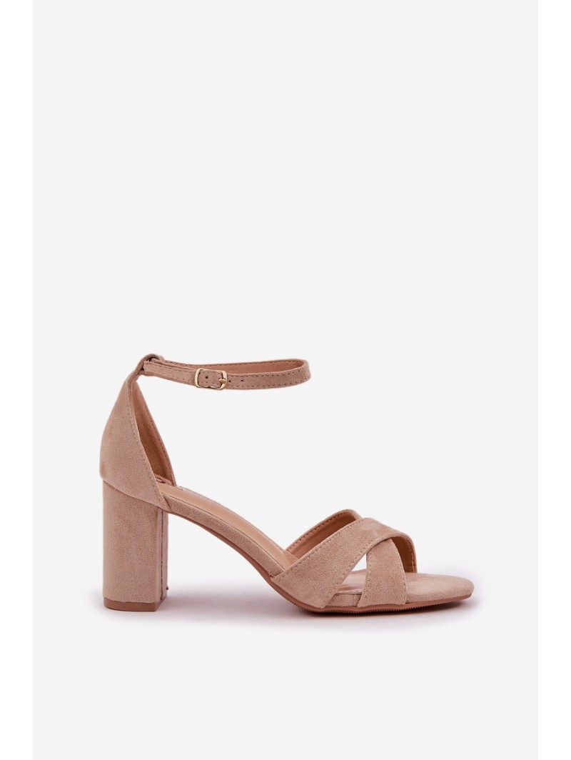 Block Heel sandalai, pagaminti iš Eco Suede Beige Saniffia