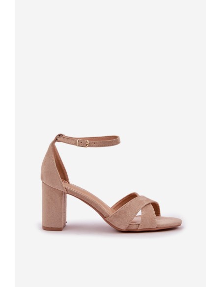 Block Heel sandalai, pagaminti iš Eco Suede Beige Saniffia