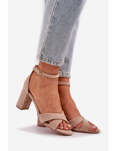 Block Heel sandalai, pagaminti iš Eco Suede Beige Saniffia