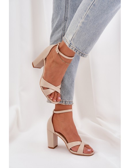 Block Heel Sandalai, pagaminti iš Eco Leather Beige Lanaria