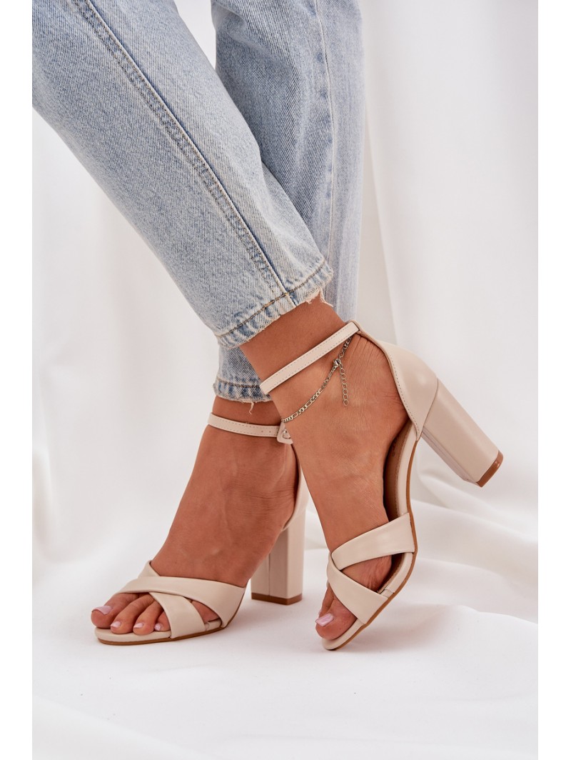 Block Heel Sandalai, pagaminti iš Eco Leather Beige Lanaria