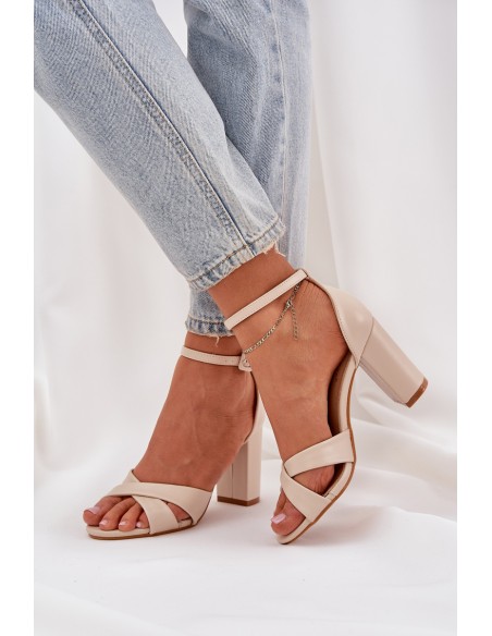 Block Heel Sandalai, pagaminti iš Eco Leather Beige Lanaria