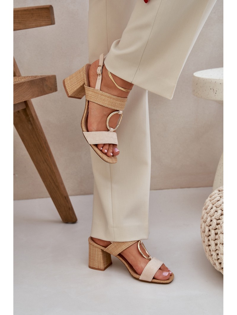 Block Heel Sandalai Beige Afleeria