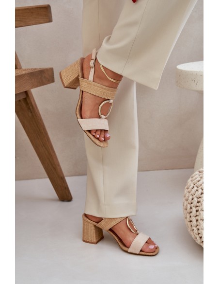 Block Heel Sandalai Beige Afleeria