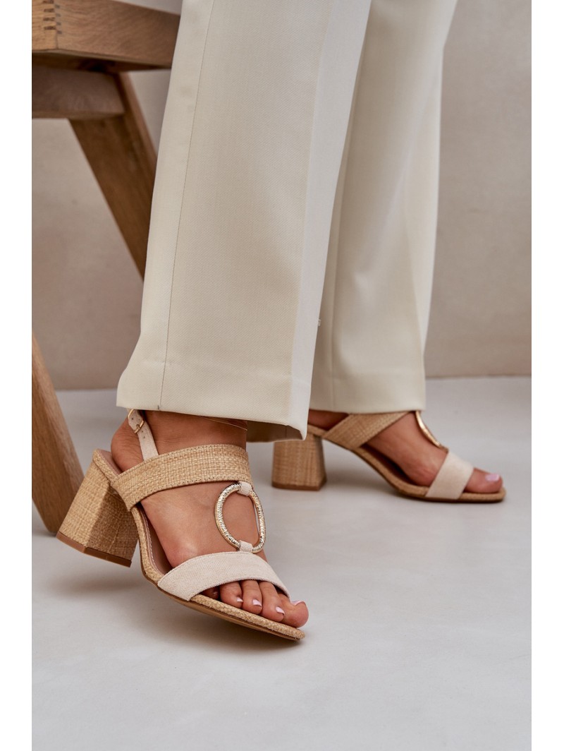 Block Heel Sandalai Beige Afleeria