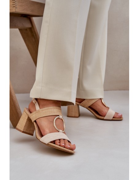 Block Heel Sandalai Beige Afleeria