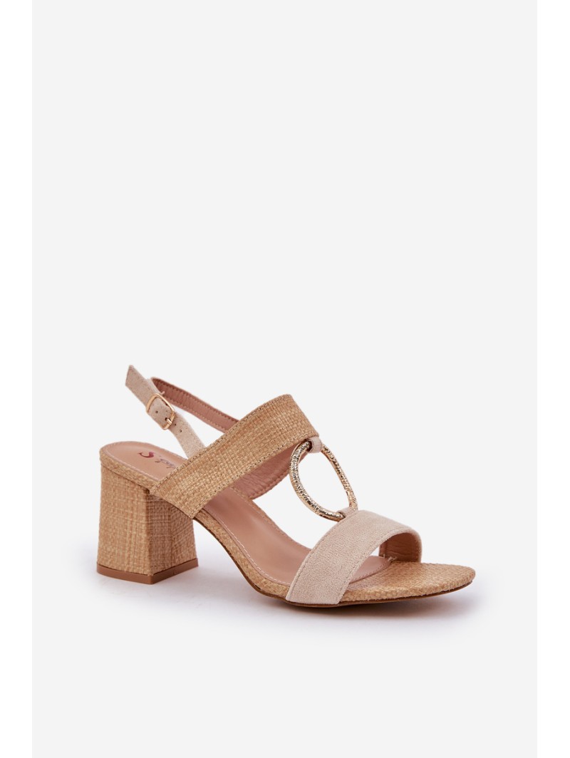 Block Heel Sandalai Beige Afleeria