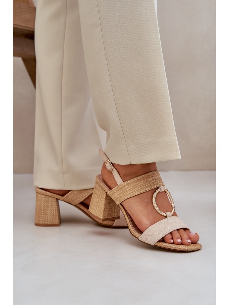 Block Heel Sandalai Beige Afleeria