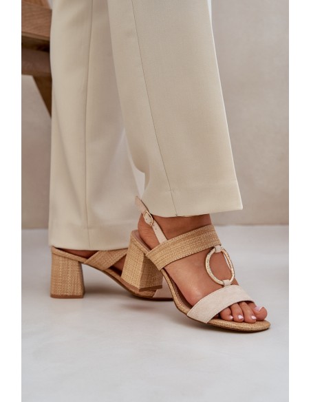 Block Heel Sandalai Beige Afleeria