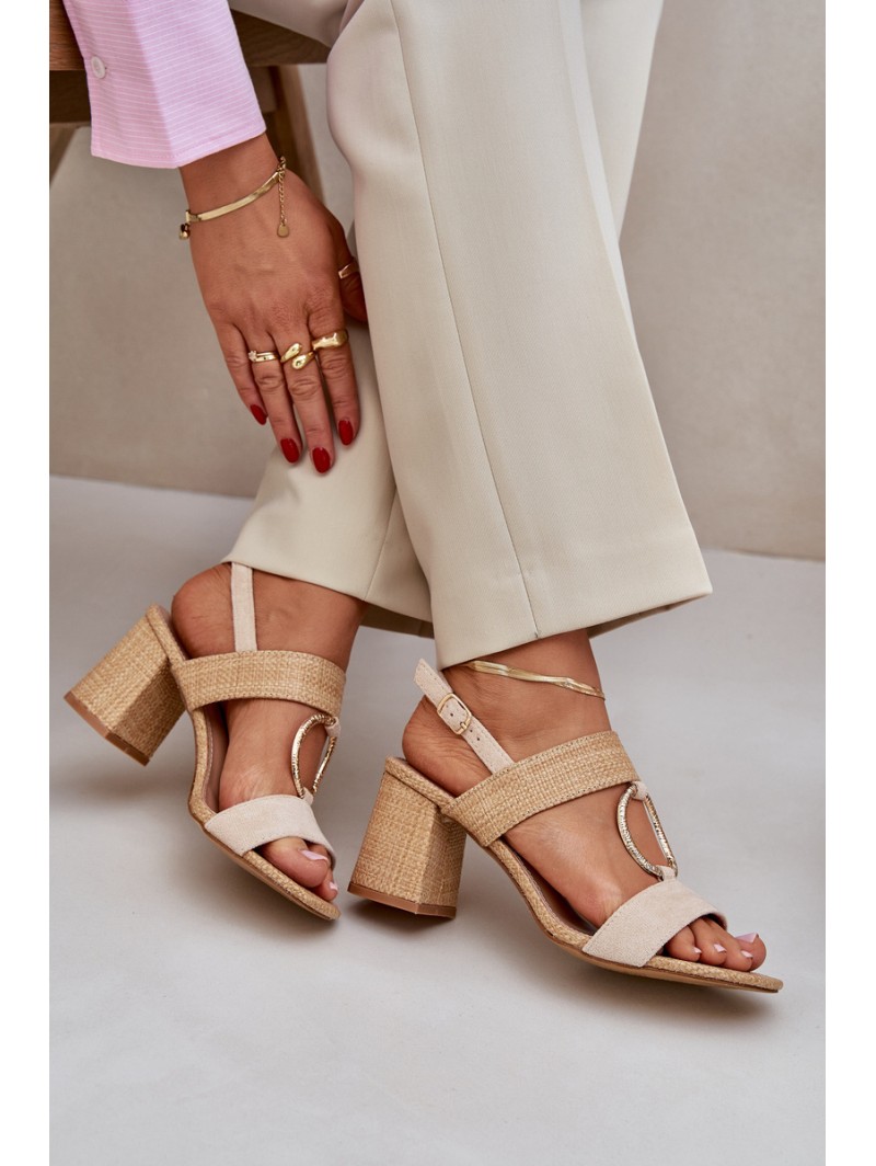 Block Heel Sandalai Beige Afleeria