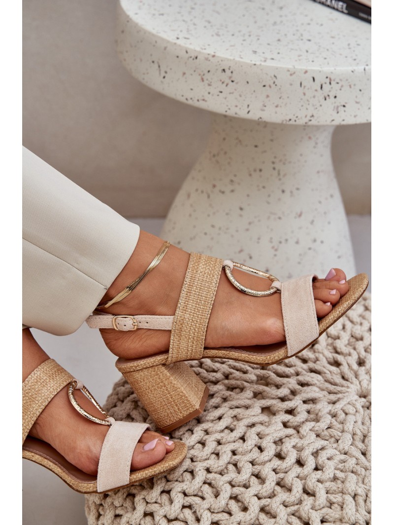 Block Heel Sandalai Beige Afleeria