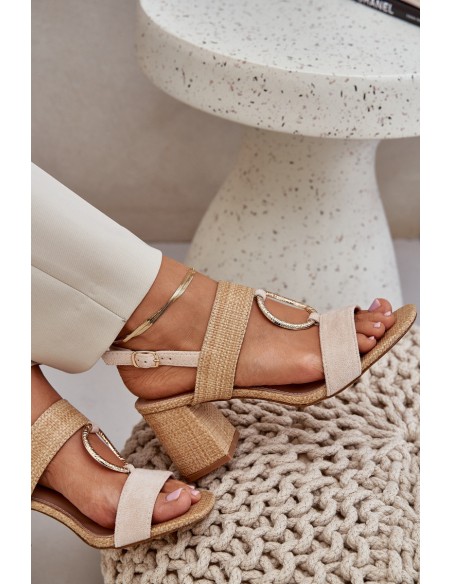 Block Heel Sandalai Beige Afleeria