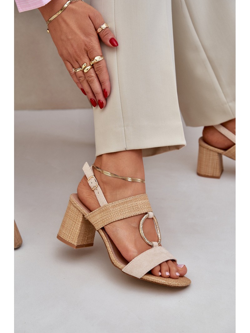 Block Heel Sandalai Beige Afleeria