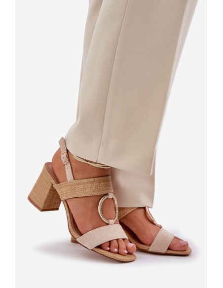 Block Heel Sandalai Beige Afleeria