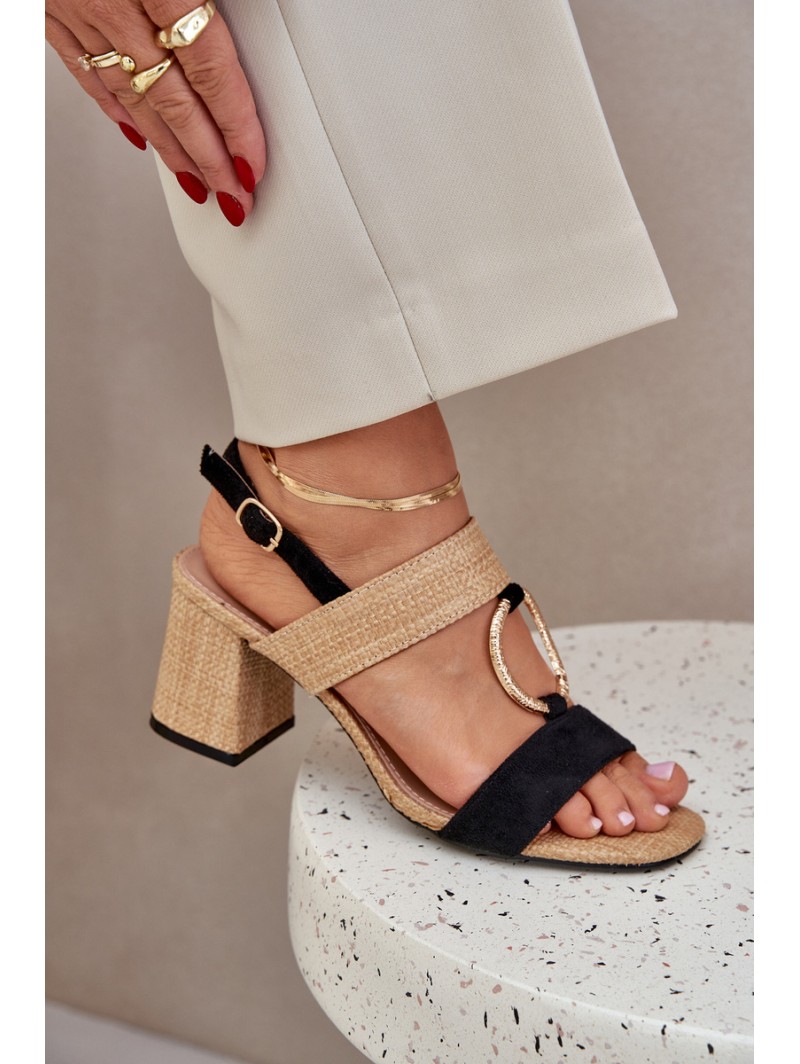 Block Heel sandalai Black-Beige Afleeria