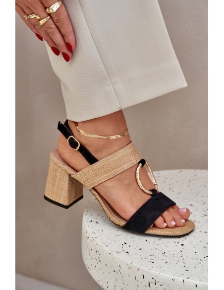 Block Heel sandalai Black-Beige Afleeria