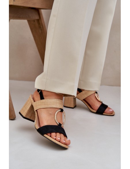 Block Heel sandalai Black-Beige Afleeria