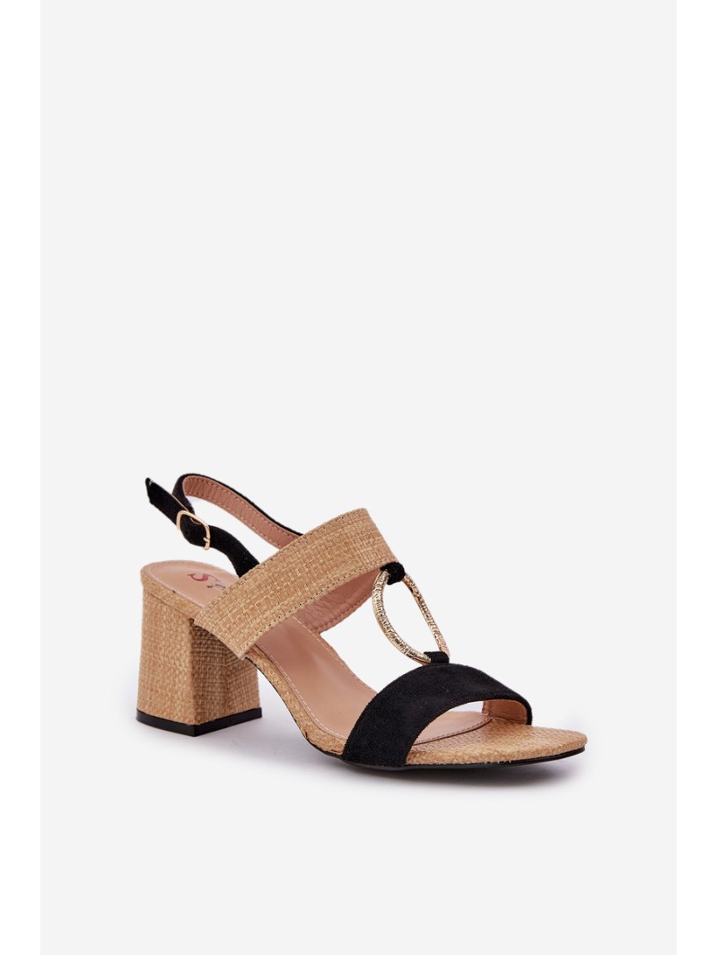 Block Heel sandalai Black-Beige Afleeria