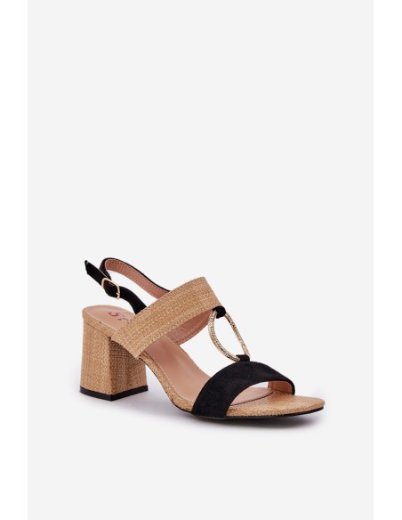 Block Heel sandalai Black-Beige Afleeria