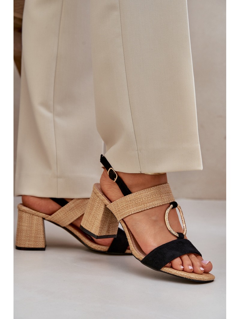 Block Heel sandalai Black-Beige Afleeria